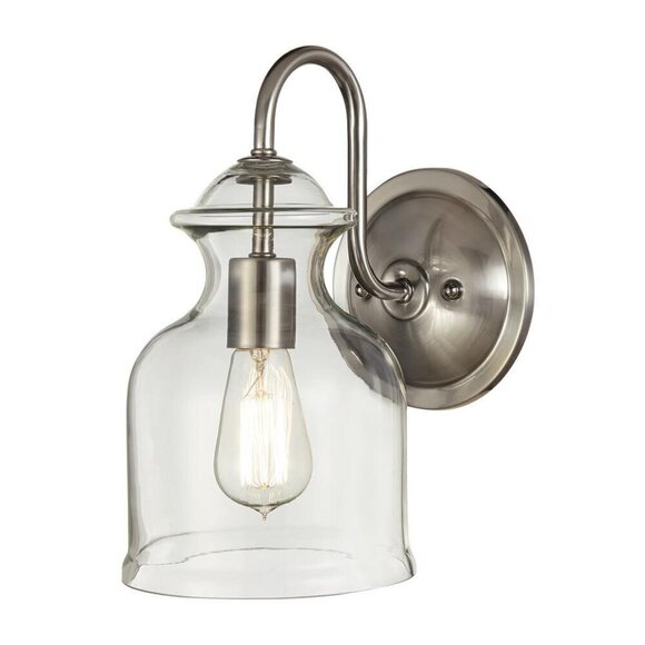 1-Light Brushed Nickel Wall Sconce with Clear Glass Shade - Picture 2 of 12